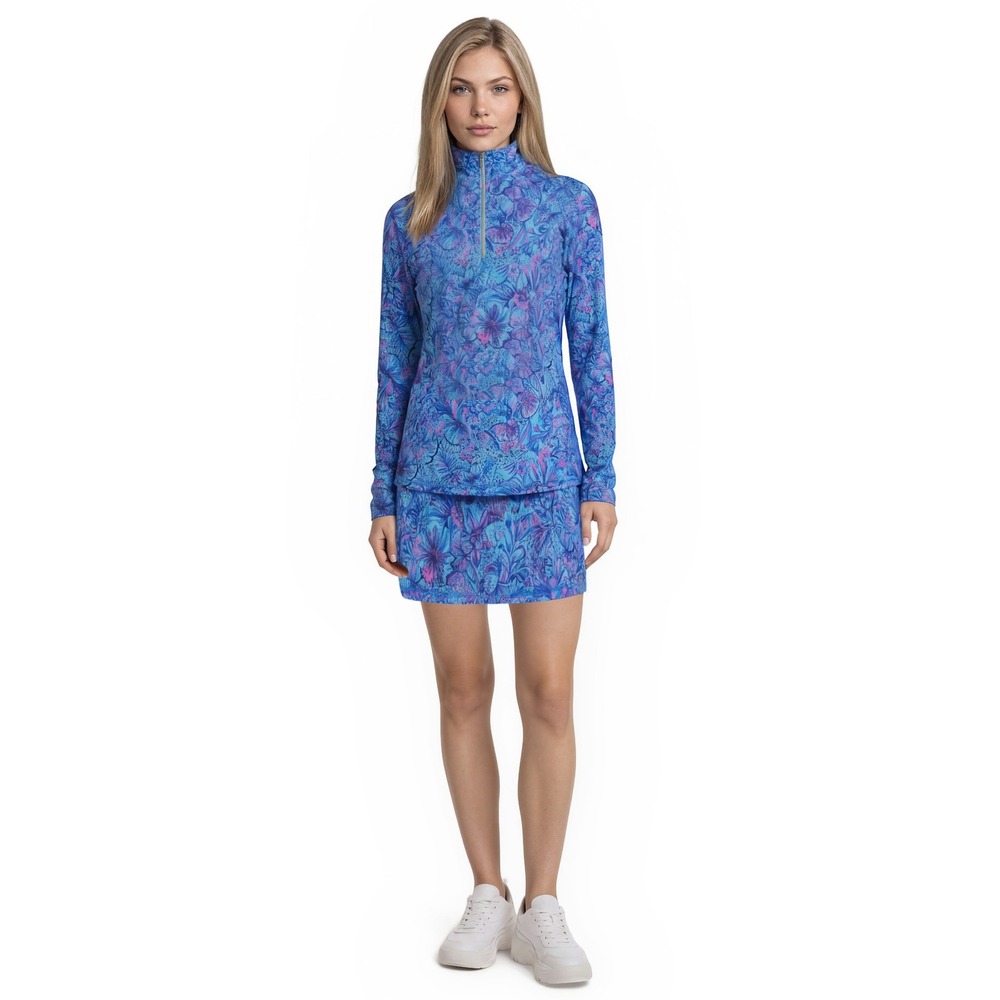 Lilly Pulitzer Luxletic Skort Set Women's Size Medium Blue Quarter Zip Pullover